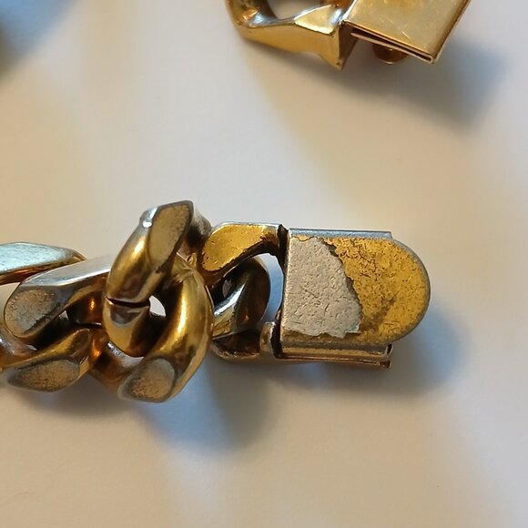 Vtg Baron 17 Jewels Gold Tone Rectangular Dial Stainless Chained Bracelet Watch - Picture 7 of 12